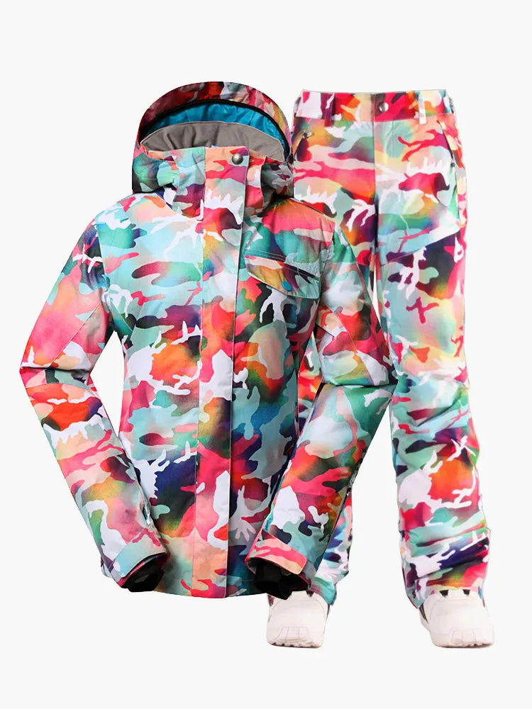 Women Ski Suits Camo Snowboard Jacket Pants Sets