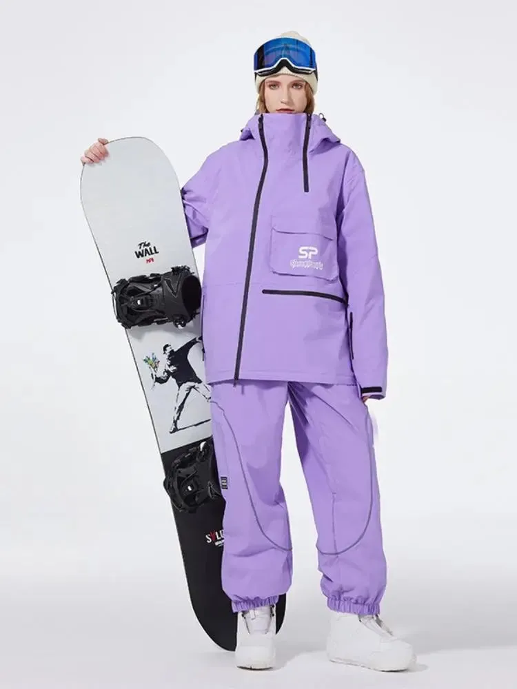 Women's Anorak Snowboarding Suits Zipper Ski Hoodie & Pants Set