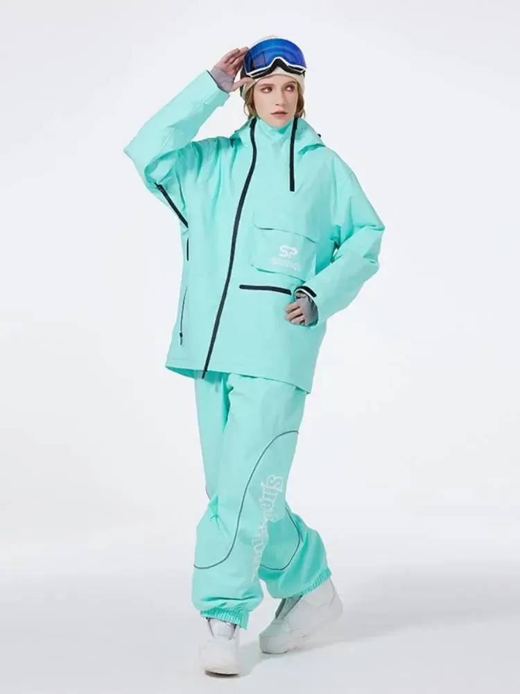 Women's Anorak Snowboarding Suits Zipper Ski Hoodie & Pants Set