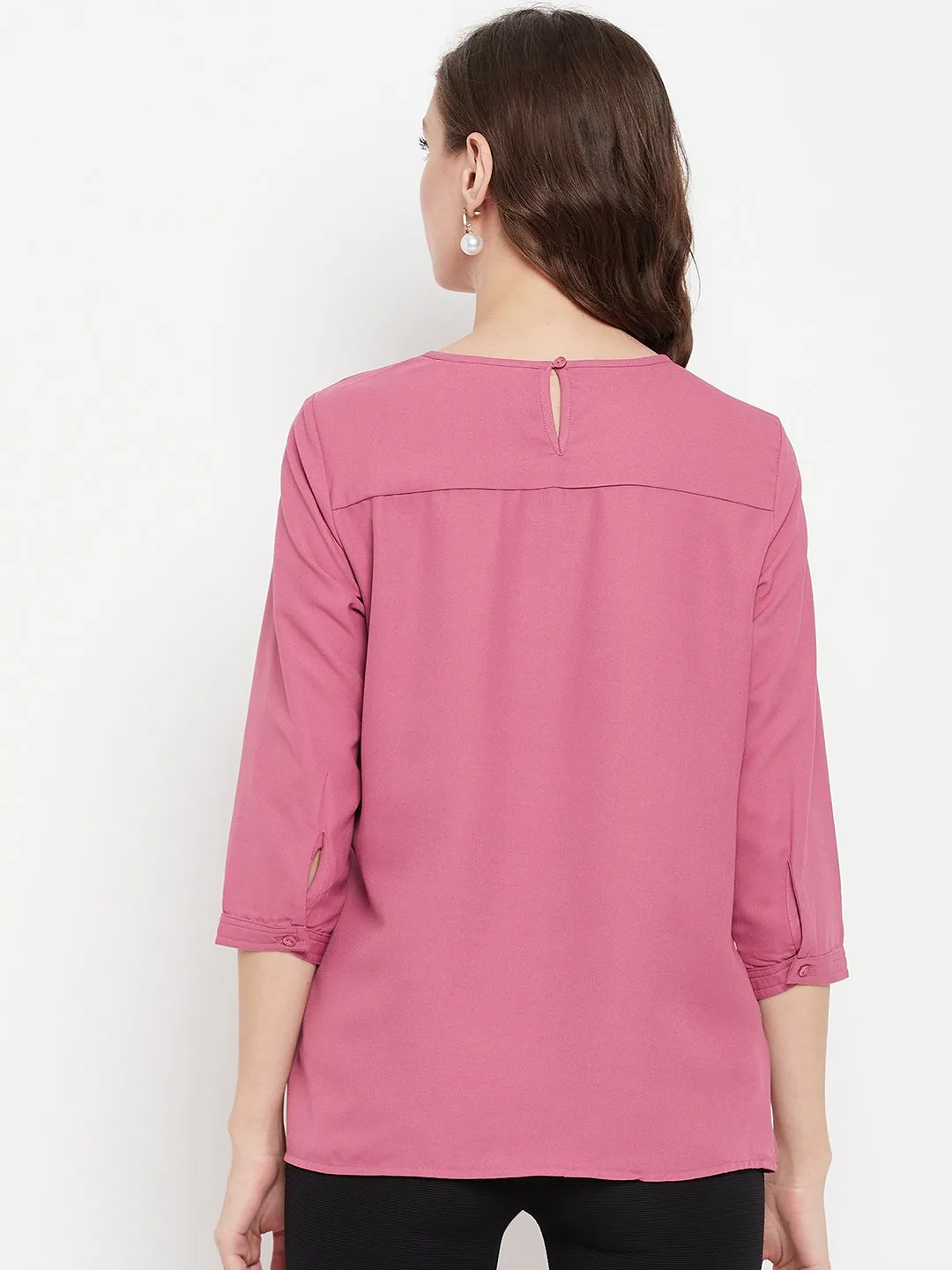 Women's Casual  Pink Solid Round neck Top