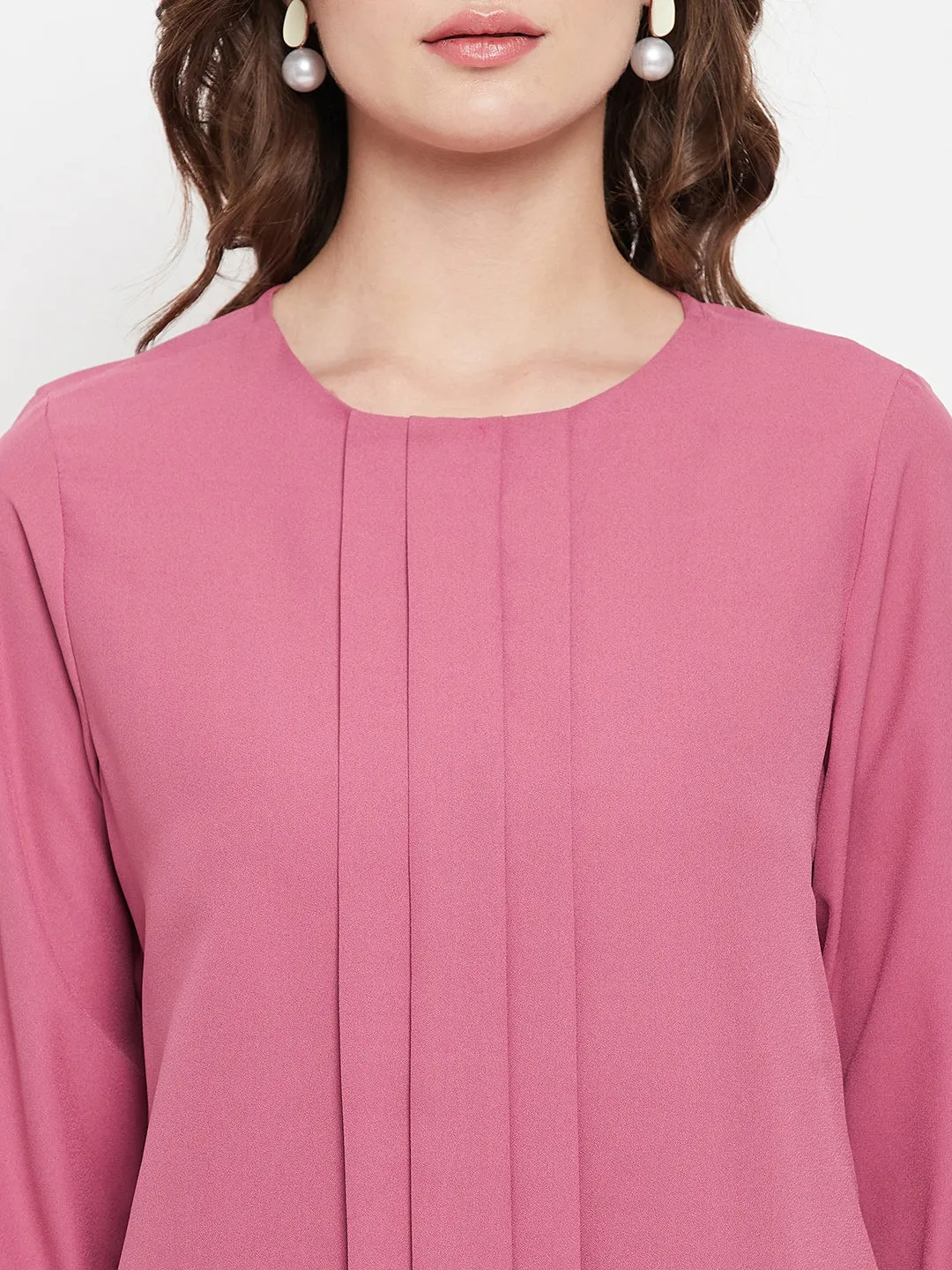 Women's Casual  Pink Solid Round neck Top