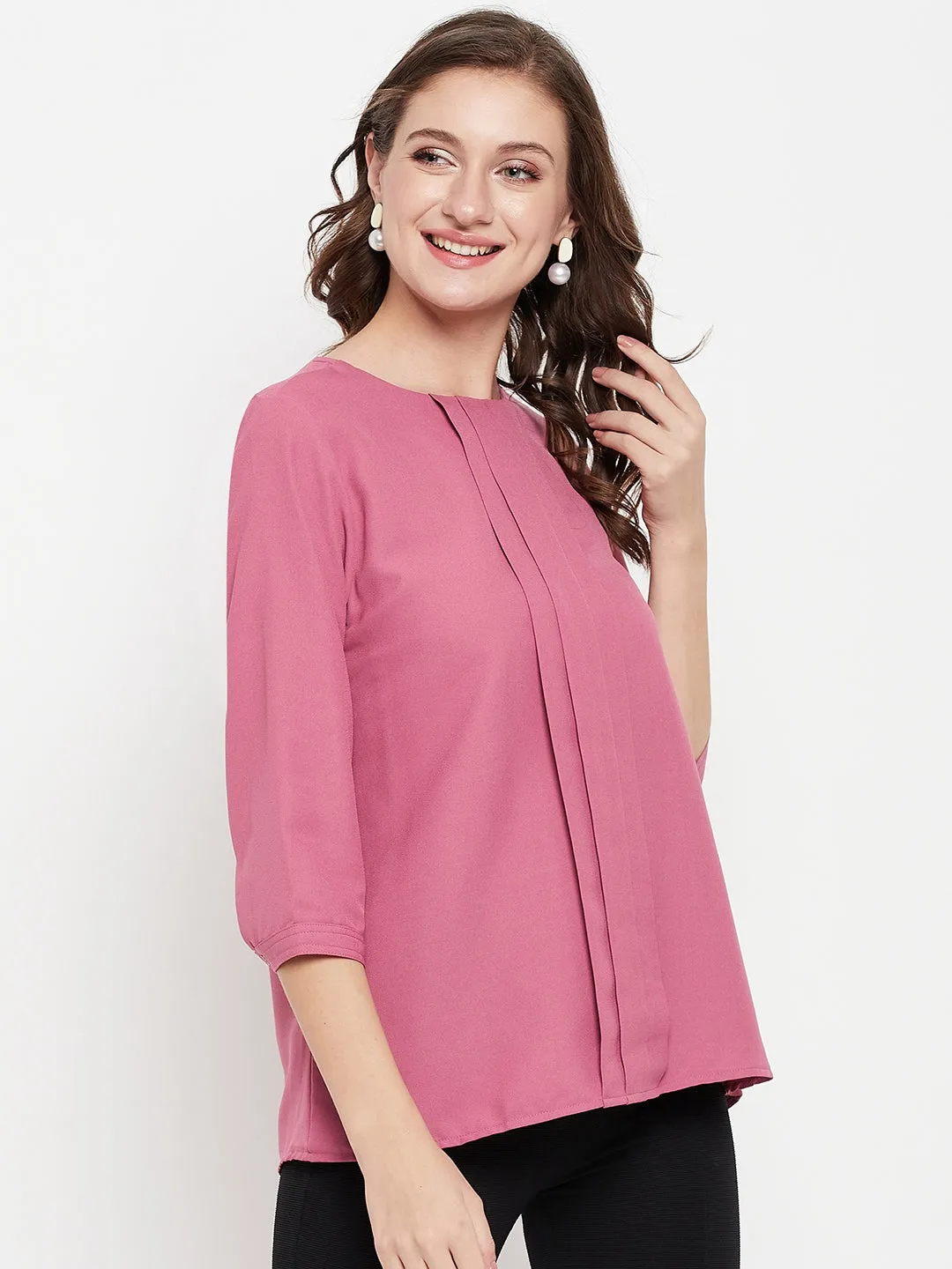 Women's Casual  Pink Solid Round neck Top