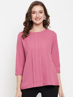 Women's Casual  Pink Solid Round neck Top