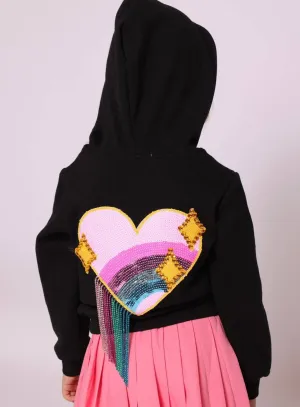 Women's Sparkle Heart Crystal Rain Hoodie