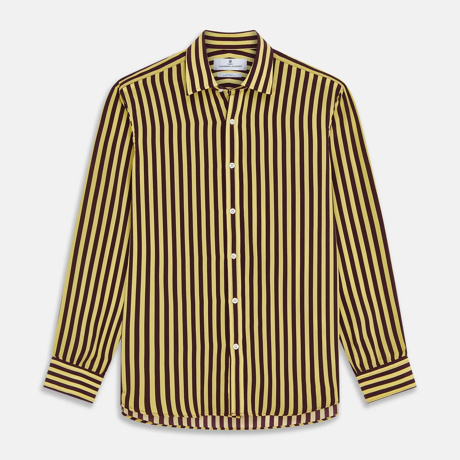 Yellow and Burgundy Candy Stripe Silk Weekend Fit Harold Shirt