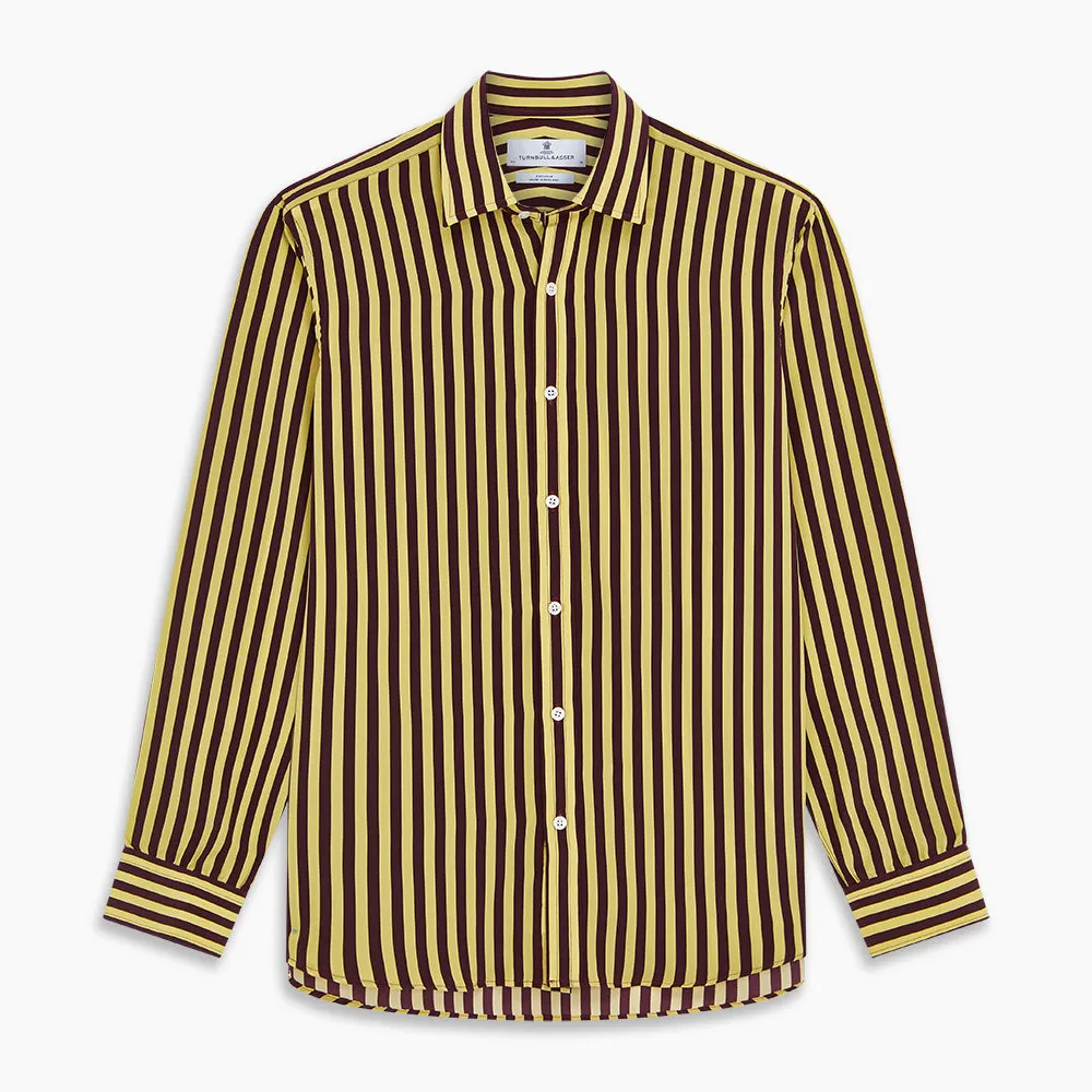 Yellow and Burgundy Candy Stripe Silk Weekend Fit Harold Shirt